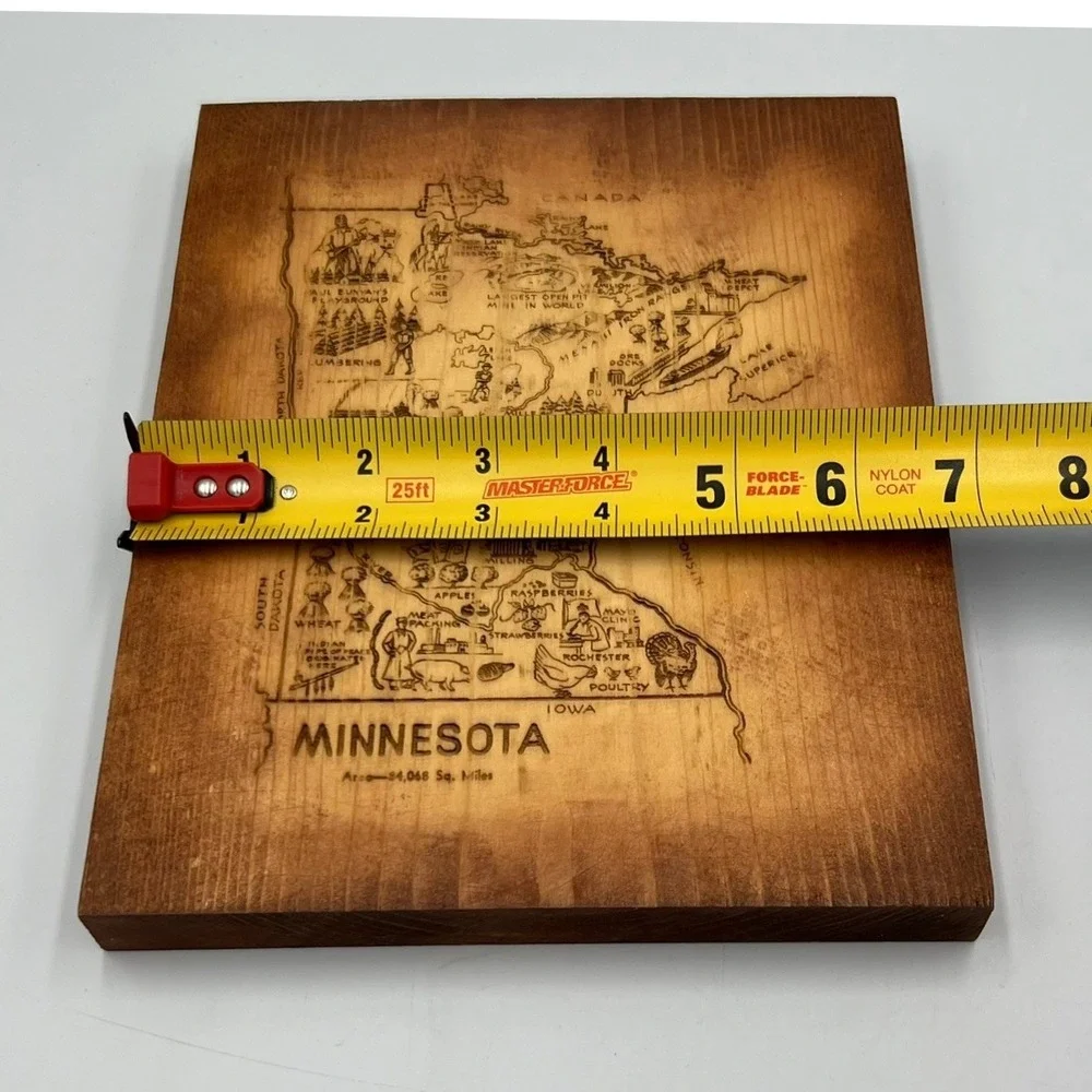 Minnesota State Map Wood Plaque Unisex OS Brown Very Good Engraved Art